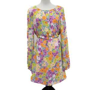 Sanctuary Floral Cutout Long Sleeve Mini Dress Size Small